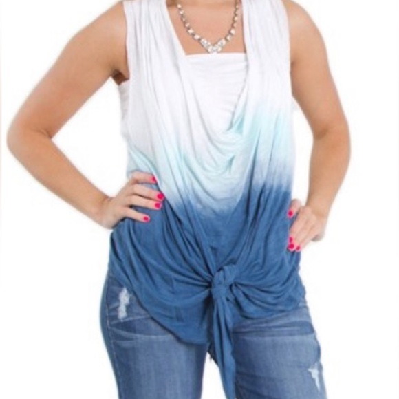 Elan Raw Edge Drape Cowl Neck Top OS - Picture 2 of 2